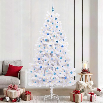 vidaXL Изкуствено коледно дърво с хингед Бяло 240 cm PVC и стомана (3426619)