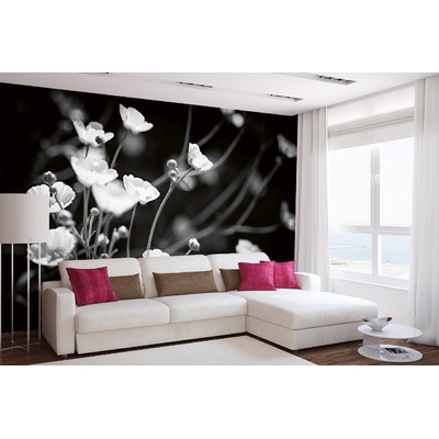 DIMEX ART Самозалепваща се флизелинова фототапета черно-бели цветя 375 x 250 см
