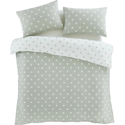 Catherine Lansfield Бяло-зелено двойно удължено фланелено спално бельо 230x220 cm Polka Dot - Catherine Lansfield (BD/59102/W/KQS/GR)