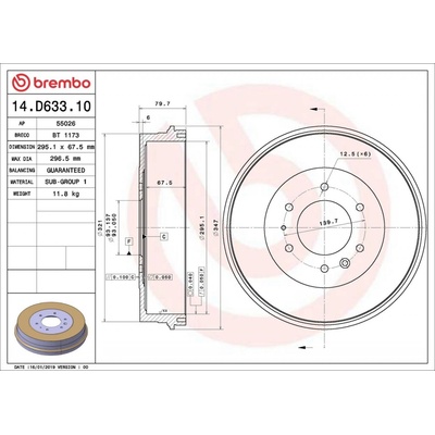 Brzdový buben BREMBO 14.D633.10 (14D63310)