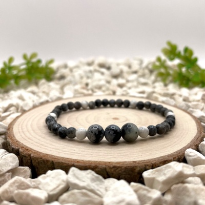 Certom Minerální náramek magnezit, šedý achát a vločkový obsidián | Klid 0168