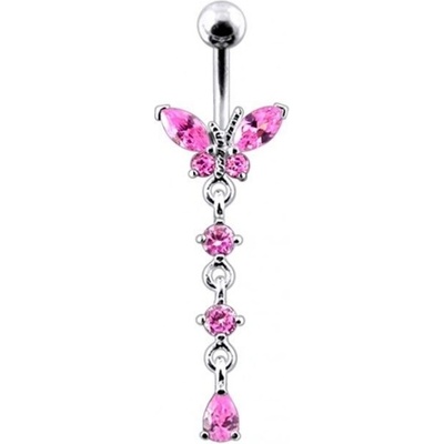 Šperky4U stříbrný piercing do pupíku motýlek BP01302-P