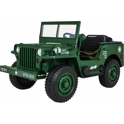 Joko Elektrické autíčko Retro vojenský Jeep 4x4 3 miestny kožené sedadlo penové kolesá zelená