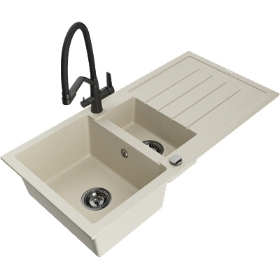 Mexen Andres гранитна мивка с 1, 5 камери с отцедник и кухненски смесител Duo, бежов - 6515-69-671701-70-B (6515-69-671701-70-B)