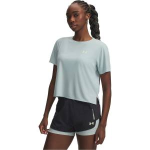 Under Armour Дамска фланелка с къс ръкав Under Armour Womens Explor Trail Run Short Sleeve Performance Top - Blue/Green