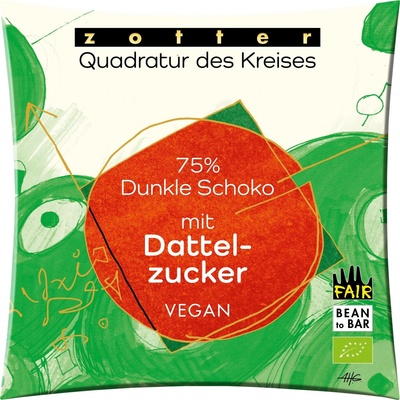 Zotter Bio hořká se 75% kakaa slazená datlovým cukrem 70 g