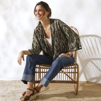 Blancheporte Kimono bunda s potlačou batiky khaki/ražná