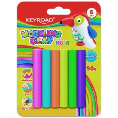 Plastelína KEYROAD neónová, blister 6 ks, mix farieb
