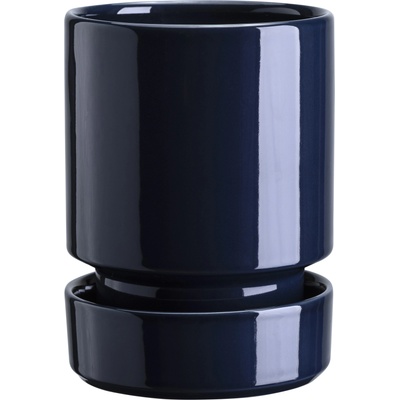 Bergs Potter Hoff саксия с подложка, 14 см, сапфирено синя, глазирана (HOCSB14S)
