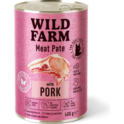 WILD FARM Пастет със свинско месо 400 г - безглутенова храна за котки