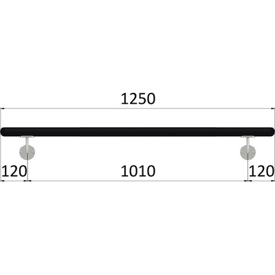 madlo dřevěné (1250mm), materiál: buk, broušený povrch s černým nátěrem RAL 9005, set: 2 ks úchyt, madlo s ukončením