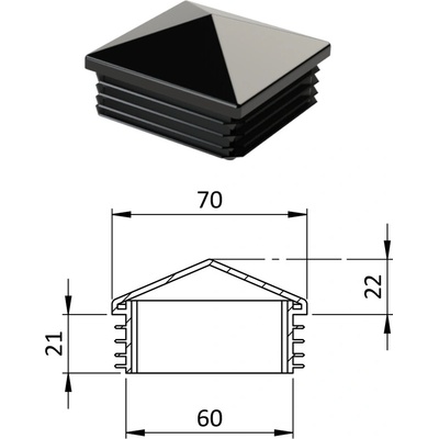 Krytka plastová se stříškou 70 x 70 mm, černá