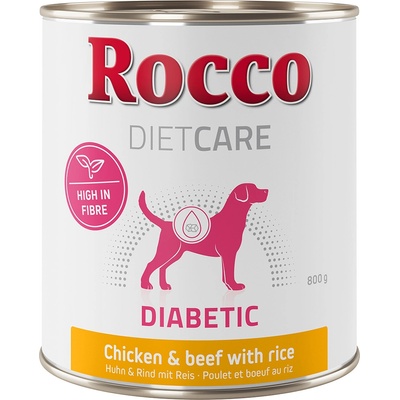 Rocco 24x800г Diabetic Rocco Diet Care, консервирана храна за кучета - пиле и говеждо с ориз
