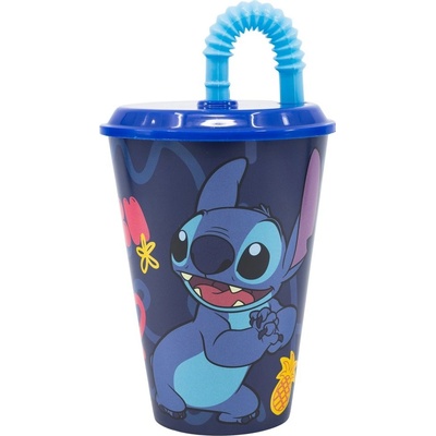 Stor plastový pohár s víkem a brčkem Lilo & Stitch 430ml 75030