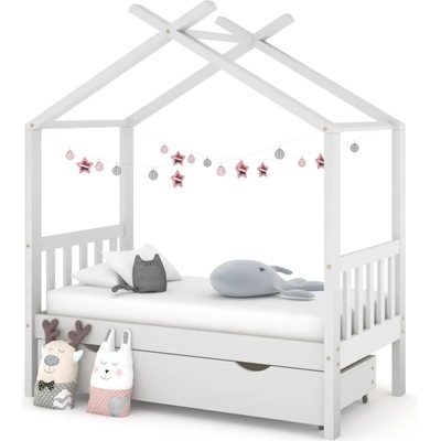 vidaXL Рамка за детско легло с чекмедже, бяла, бор масив, 70x140 см (322148)