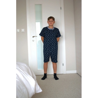 Detský overal Hlboký oceán šedomodré prúžky