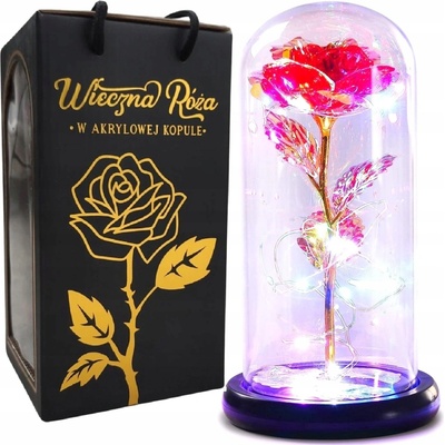 STABILIZOVANÁ RŮŽE VE SKLE SVÍTÍCÍ LED DÁREK K VALENTÝNU NA DEN BABIČKY ŽEN