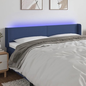 vidaXL LED горна табла за легло, синя, 203x16x78/88 см, плат (3122984)