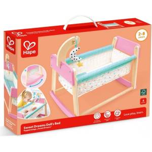 Hape Дървено легло за кукли Hape - Rocking Doll Bed, 4 части (H3608)