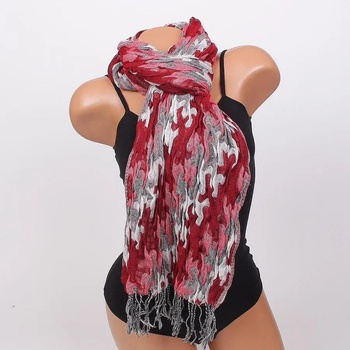 Image 1 of Дамски ефектен шал в червено, бяло и сиво