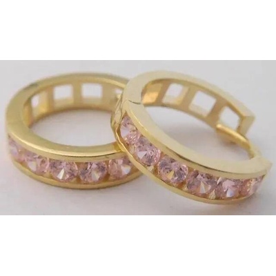 Klenoty Budín zlaté kruhy ze žlutého zlata s růžovými růženíny H467