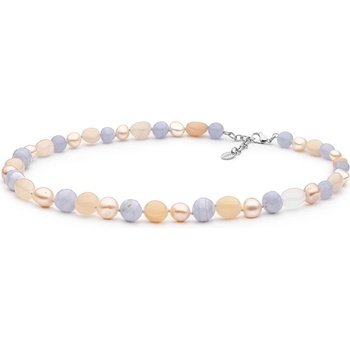 Gaura Pearls s polodrahokamy Stephy řiční perla nefrit modrý achát 212-13 Barevná/více barev