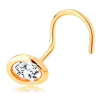 Šperky eshop zahnutý piercing do nosu ve žlutém zlatě oválná kontura s čirým zirkonem GG141.10