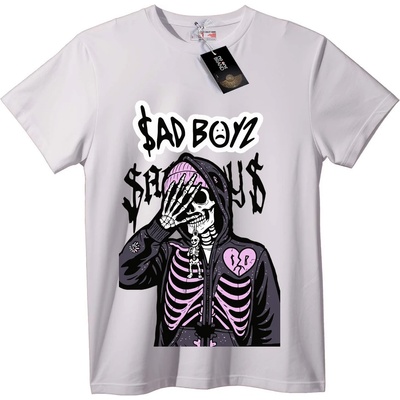 NOONEBRAND Тениска Тъжни момчета скелет - 3XL, White