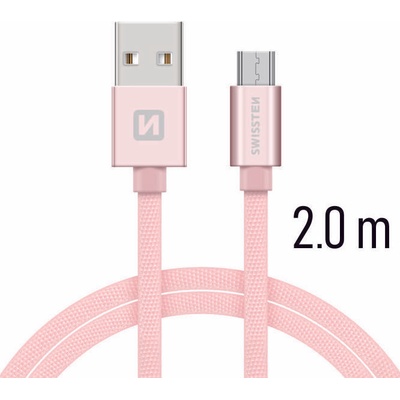 Swissten 71522305 USB 2.0, zástrčka A - zástrčka micro B, opletený, 2m, růžovo-zlatý