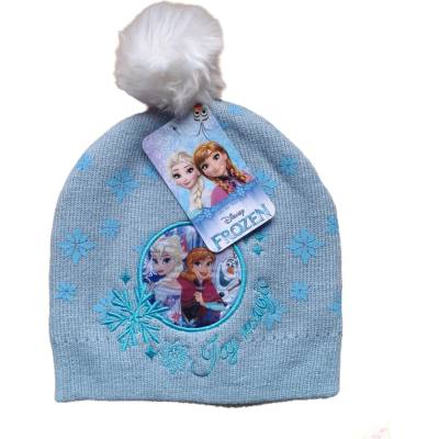 Dívčí zimní třpytivá čepice Ledové království Frozen s bambulí světle modrá