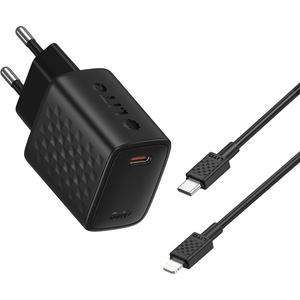 Lito Зарядно - Lito - (LC17L) - с включен Lightning кабел, Type-C изход, PD30W, GaN, PC Fireproof, EU щепсел - Черен
