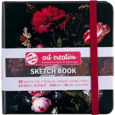 Talens Art Creation Sketch Book černá tvrdá vazba s květy 12x12 cm