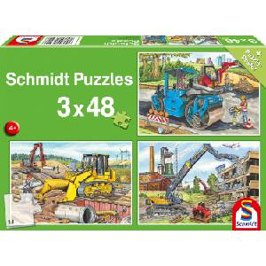Schmidt Spiele Детски пъзел Schmidt от 3 x 48 части - На строителната площадка (56520) - baby