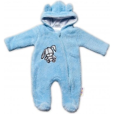 Baby Nellys Chlpáčkový overálek s kapucňou Cute Bunny modrý