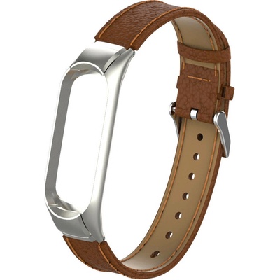 Deveroux Kožený řemínek lichee pro MiBand 3/4 - Hnědý DEV0022