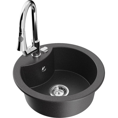 Mexen Diego гранитна мивка с 1 отделение и кухненски смесител Elia, черен на пръски - 6512-76-670101-00 (6512-76-670101-00)