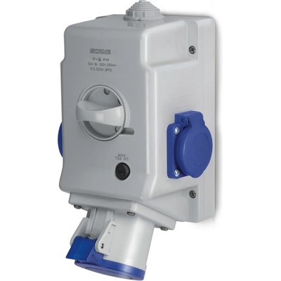 SCAME Промишлен комбиниран контакт 2p+Е 32a+2х шуко и ключ 0|i ip54 (513.3253-2dfs)