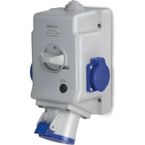 SCAME Промишлен комбиниран контакт 2p+Е 32a+2х шуко и ключ 0|i ip54 (513.3253-2dfs)