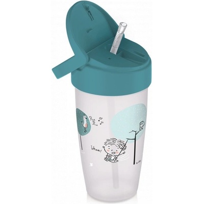 LOVI hrneček se slámkou Lovely Boy Junior šedá/tyrkysová 350ml