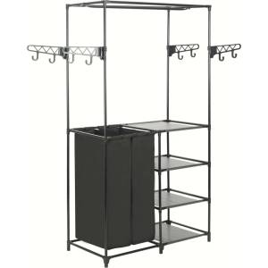 vidaXL Стойка за дрехи, метал и нетъкан текстил, 87x44x158 см, черна (245743)