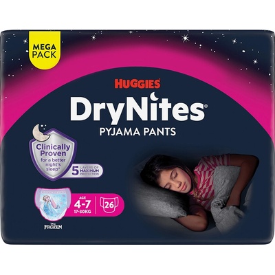 DryNites Huggies M pre dievčatá 4-7 17-30 kg 26