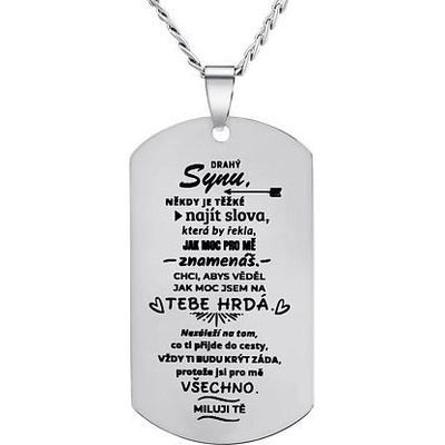 SILVEGO Přívěsek s řetízkem z chirurgické oceli dog tag pro syna s nápisem: Drahý synu RRC0384N