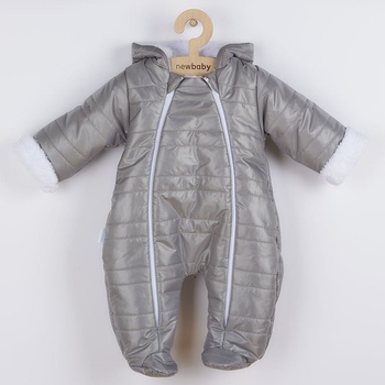 NEW BABY Zimná dojčenská kombinéza s kapucňou s uškami New Baby Pumi grey