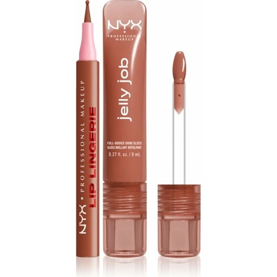 NYX Professional Lip Lingerie fix na rty pro dlouhotrvající efekt 1 ml + NYX Professional Makeup Jelly Job zářivý lesk na rty se zvětšujícím efektem 7,5 ml