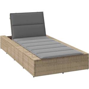 vidaXL Шезлонг с плаваща възглавница Beige Poly Rattan (4104205)