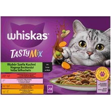 WHISKAS TastyMix Chef's Choice hovädzina a hydina so zeleninou losos s mrkvou kura a morka kura a treska v šťave 12 x 85 g