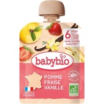 Babybio Био плодов мус Babybio - Ябълка, ягоди и ванилия, 6 м+, 90 g (3288131540009) - ozone