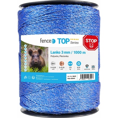 Lanko pre elektrický ohradník, priemer 3 mm, modrý, dĺžka 1000 m, 0,17 Ω/m
