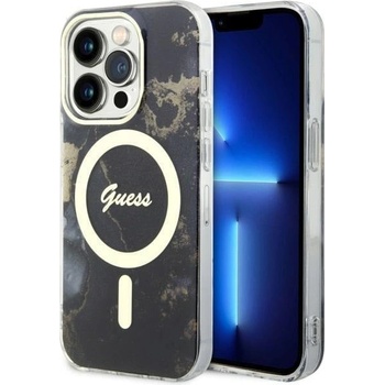 GUESS Кейс Guess GUHMP14XHTMRSK за iPhone 14 Pro Max 6.7", черен / черен, твърд, Golden Marble MagSafe (GUE002777-0)