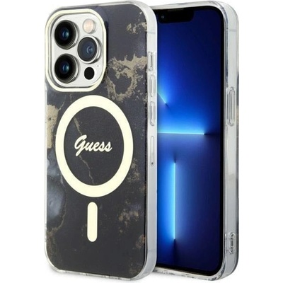 GUESS Кейс Guess GUHMP14XHTMRSK за iPhone 14 Pro Max 6.7", черен / черен, твърд, Golden Marble MagSafe (GUE002777-0)